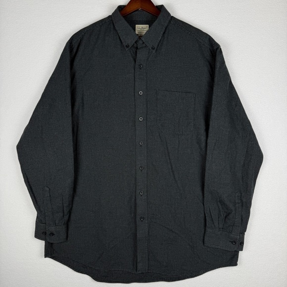 L.L. Bean Flannel Shirt Mens XL Tall Black Grey Houndstooth Long Sleeve - Picture 2 of 8